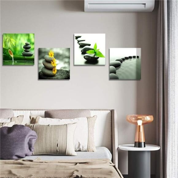 Artscope 4 Pieces Canvas Prints Wall Art - Japanese-style Black Stone - Picture 4 of 7